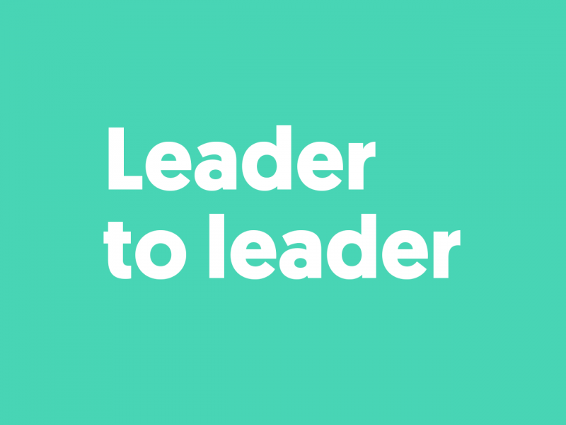 Leader to leader (white letters on mint green background)