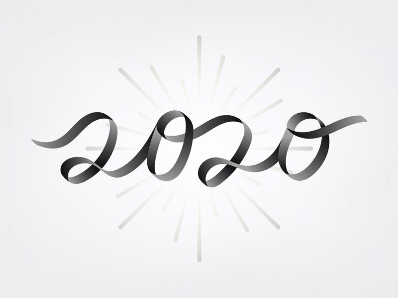 illustration. The number 2020 is spelled using a grey ribbon.