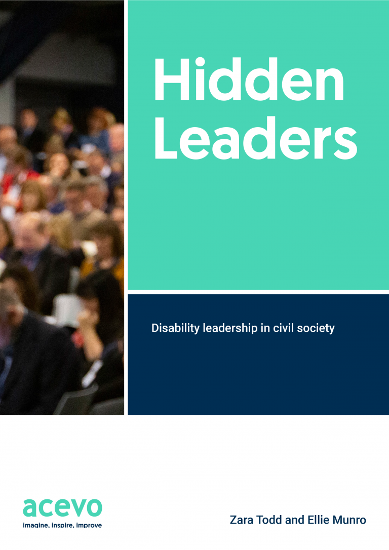 Front cover of the Hidden Leaders report, shows a blurry image of ACEVO members congregated at the annual conference