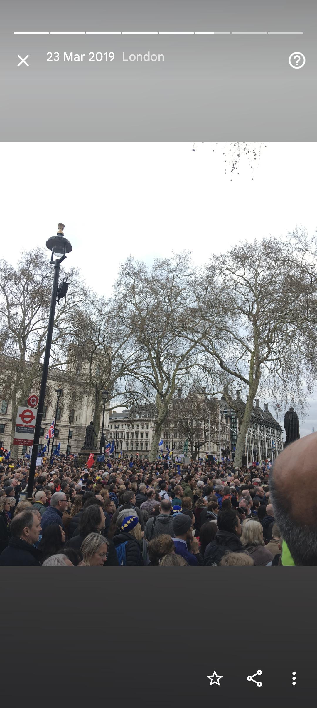 Screenshot of an Instagram post. It's a photo of people protesting somewhere in London on 23 March 2019