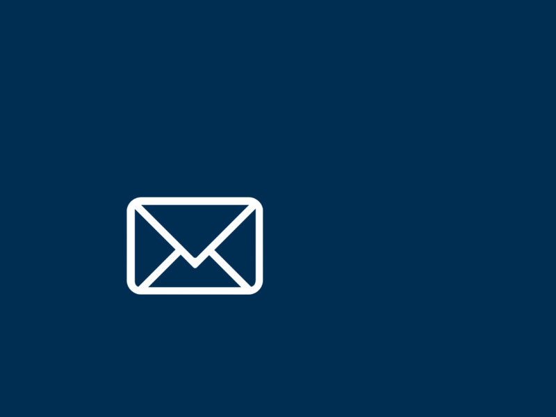 Dark blue background. There's an icon representing an envelope in the bottom left corner.